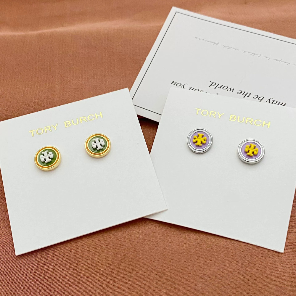 Tory Burch Enamel Letter Round Stud Earrings